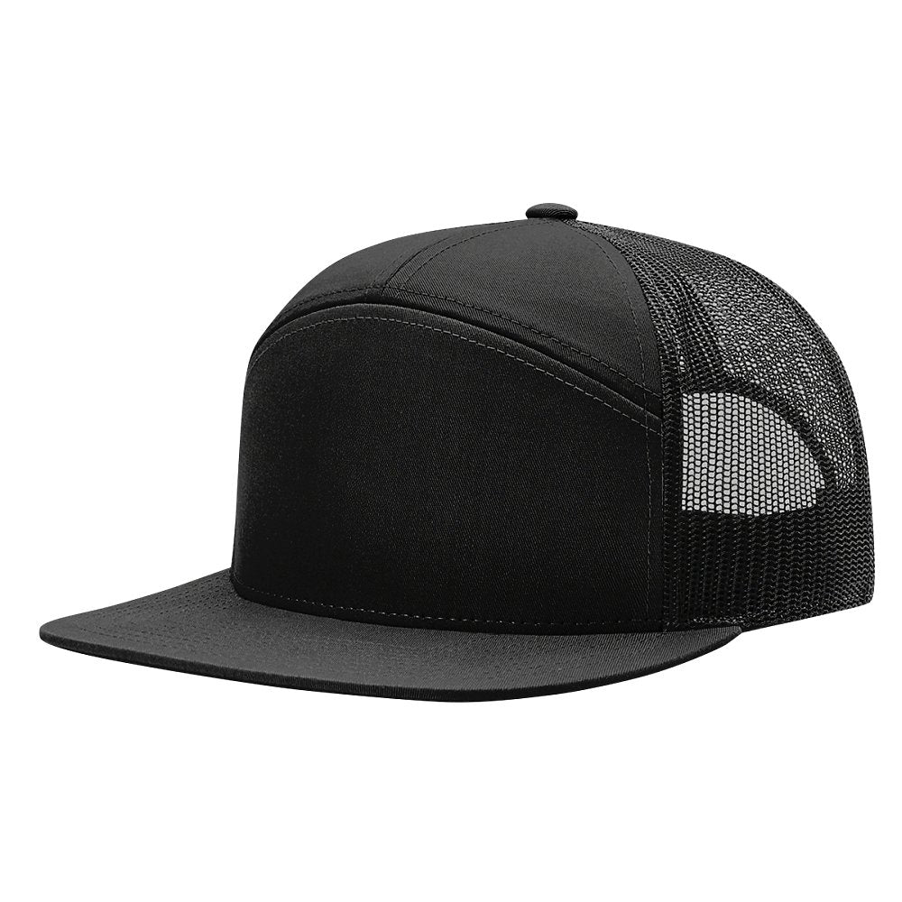 Richardson 168 7-Panel Flatbill Trucker Hat - Black
