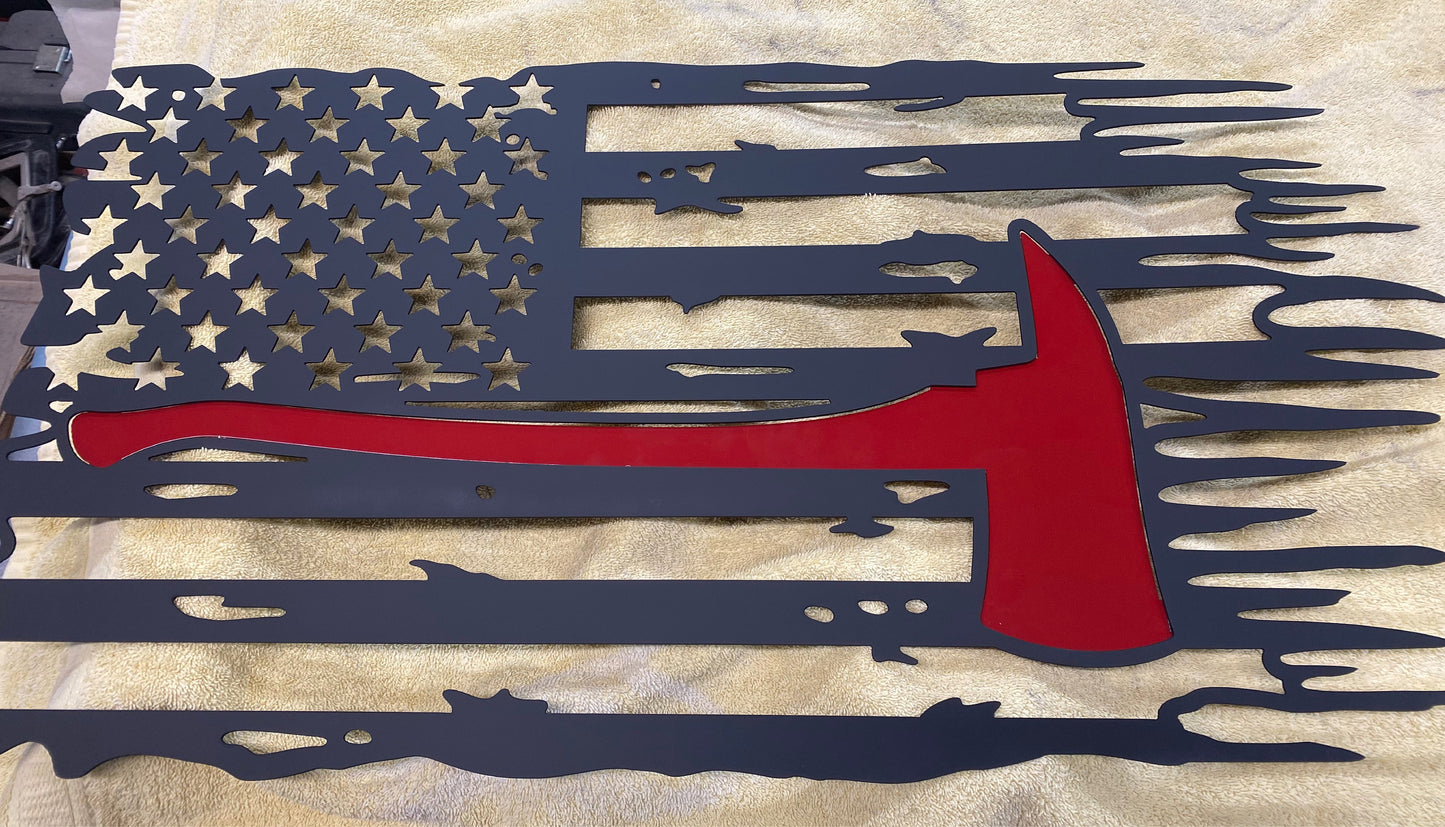 Fireman Tattered American Flag