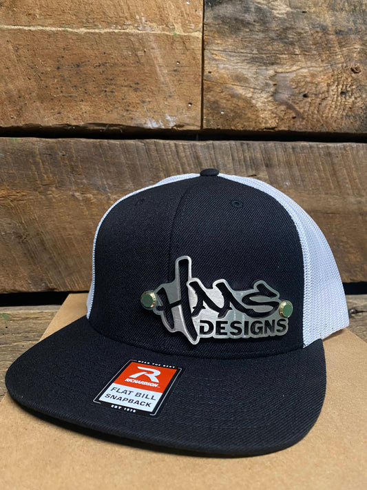 Haas Designs Flat Bill Trucker Hat, Snapback (Black/White)