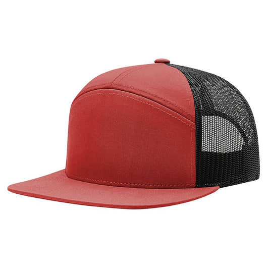 Richardson 168 7-Panel Flatbill Trucker Hat - Red/Black