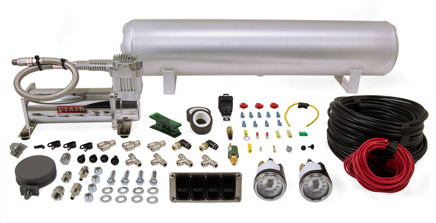 Air Lift 4-Way Manual Control System (1/4" Air Lines, 4 Gallon Tank, VIAIR 444 Compressor) - 27666