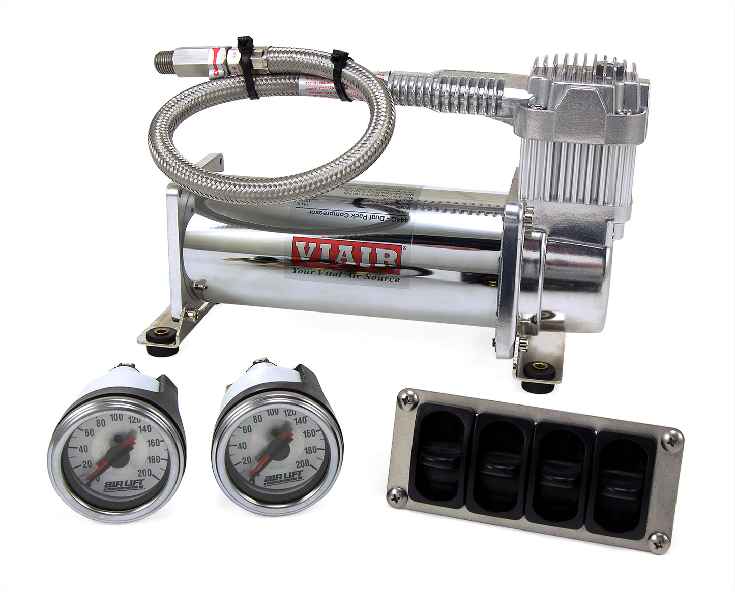 Air Lift 4-Way Manual Control System (1/4" Air Lines, 4 Gallon Tank, VIAIR 444 Compressor) - 27666
