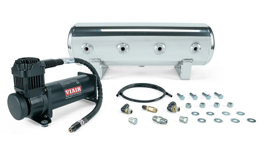 Air Lift 2.5 Gal. Polished Tank w/ Viair 444c Black Compressor, 1/4" & 3/8" Fittings & Tank Mounting Hardware | 27805