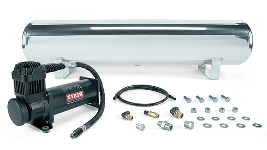 Air Lift 4 Gal. Polished Tank w/ Viair 444c Black Compressor, 1/4" & 3/8" Fittings & Tank Mounting Hardware | 27806