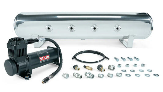 Air Lift 4 Gal. 7-Port Polished Tank w/ Viair 444c Black Compressor, 1/4" & 3/8" Fittings & Tank Mounting Hardware | 27807