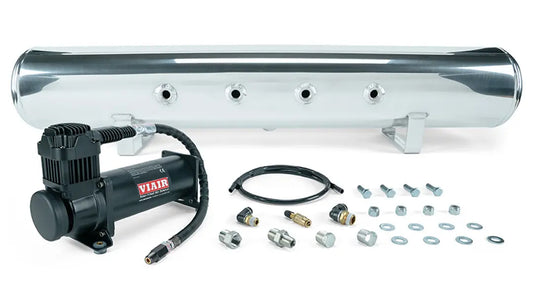 Air Lift 5 Gal. Polished Tank w/ Viair 444c Black Compressor, 1/4" & 3/8" Fittings & Tank Mounting Hardware | 27808