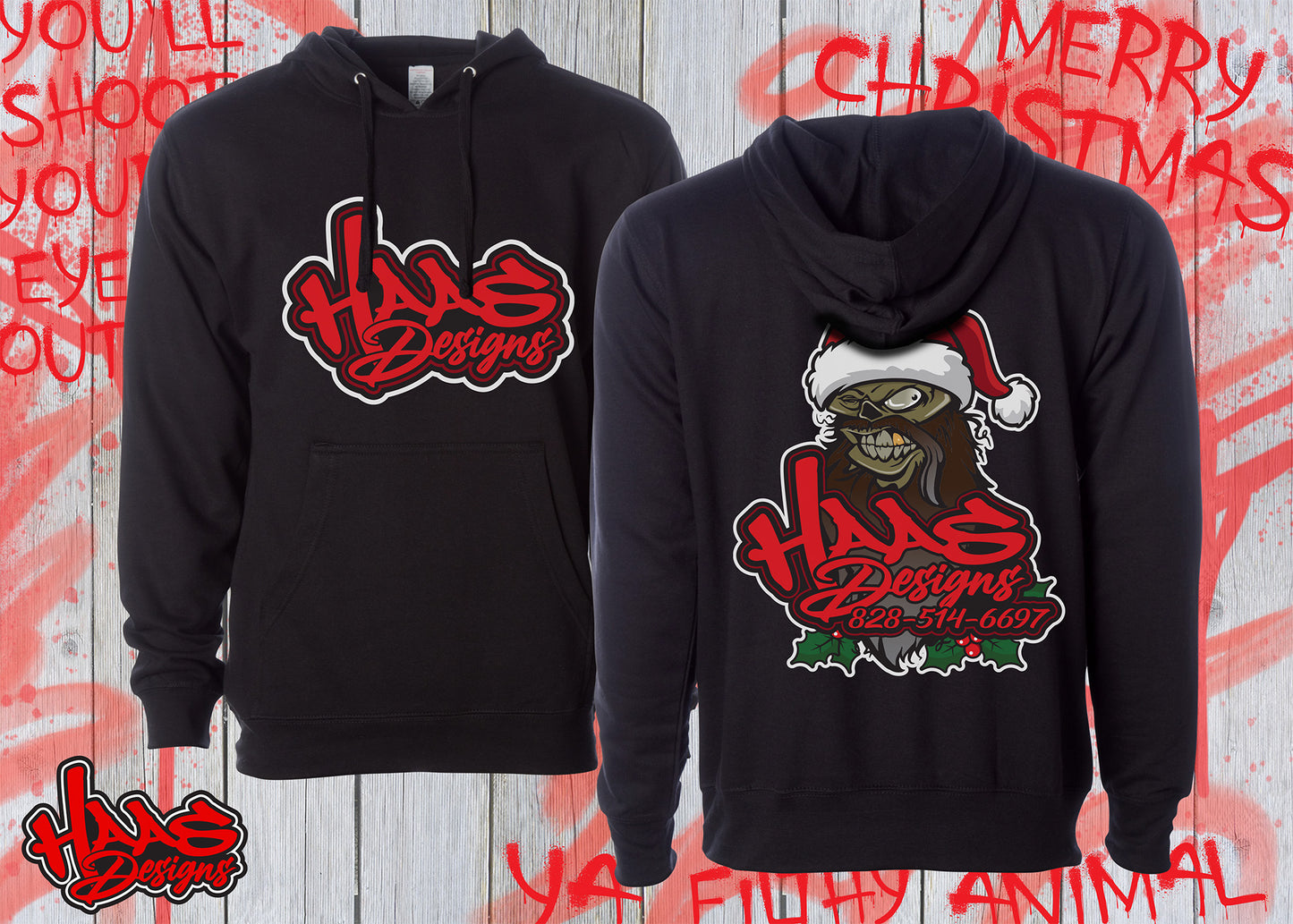 Haas Designs Christmas Skull Hoodie