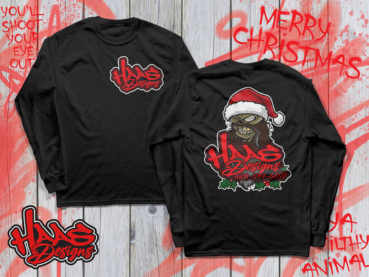 Haas Designs Christmas Skull Long Sleeve Tee