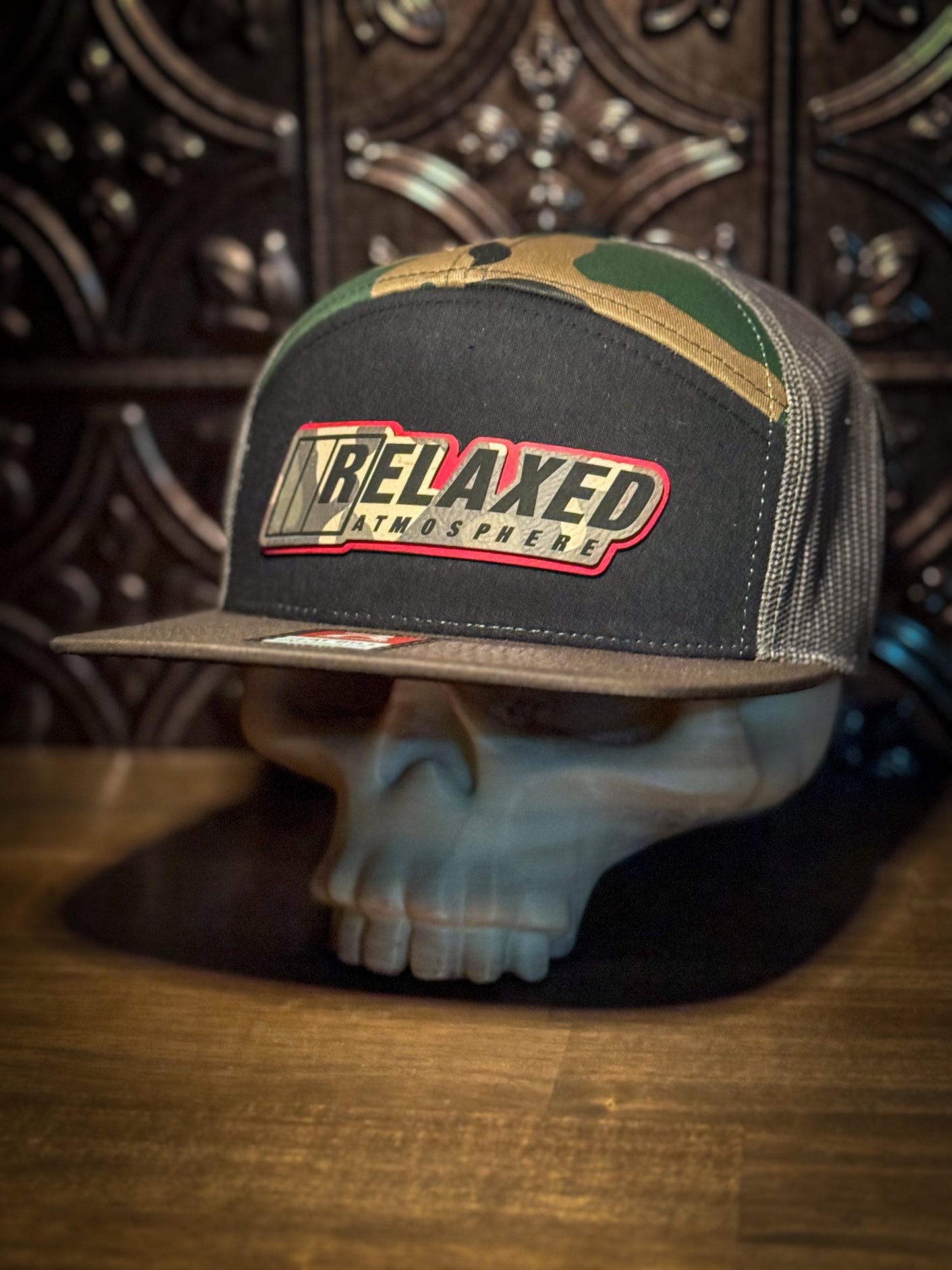 Relaxed Atmosphere Double Layer Engraved Leather Patch Hat - Custom Camo