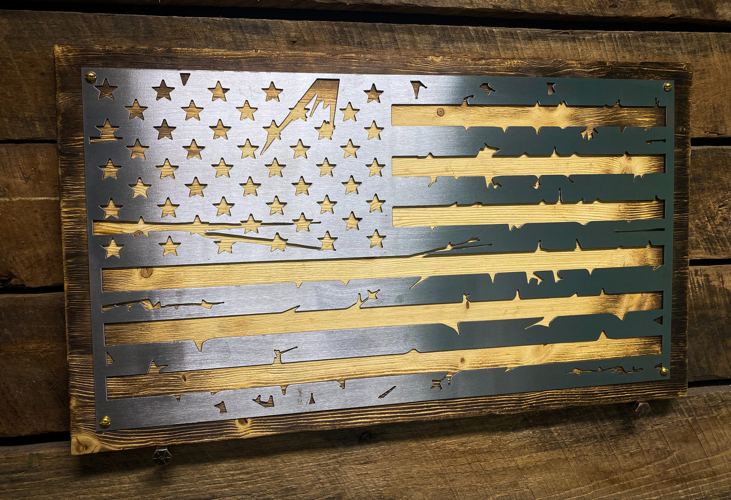Distressed American Flag with Wood Mount