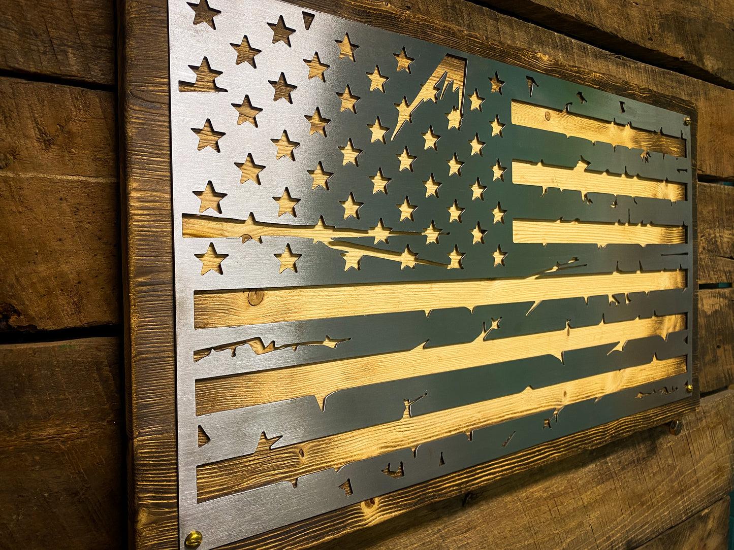 Distressed American Flag with Wood Mount