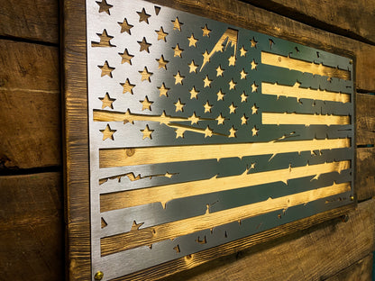 Distressed American Flag with Wood Mount