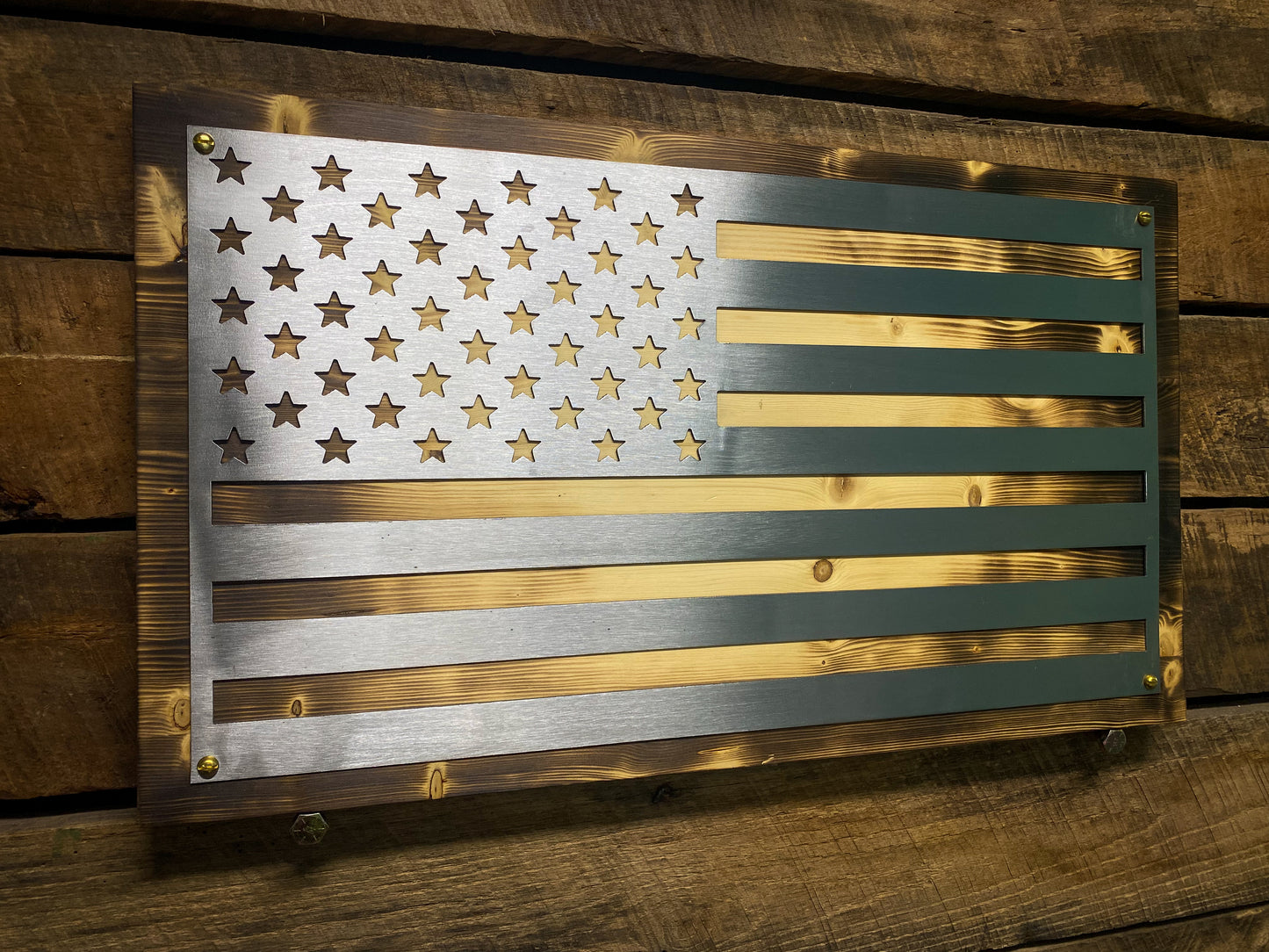American Flag with Wood Mount