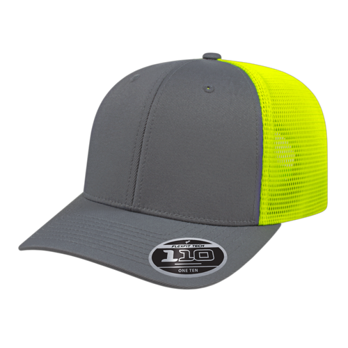 CA Flexfit 110 Premium Trucker Mesh Back Cap -  Graphite/Neon Yellow