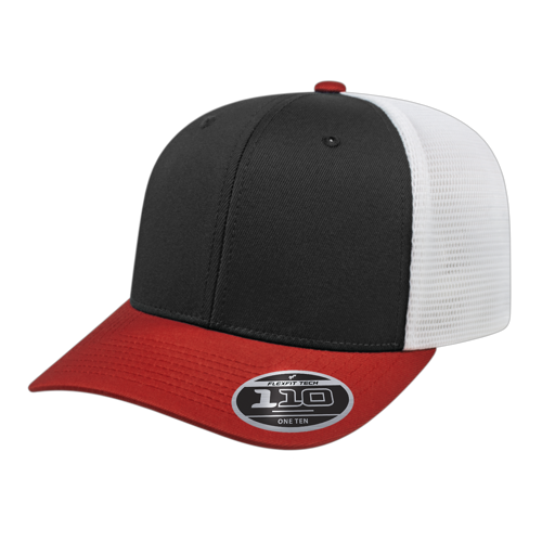 CA Flexfit 110 Premium Trucker Mesh Back Cap - Black/Red/White