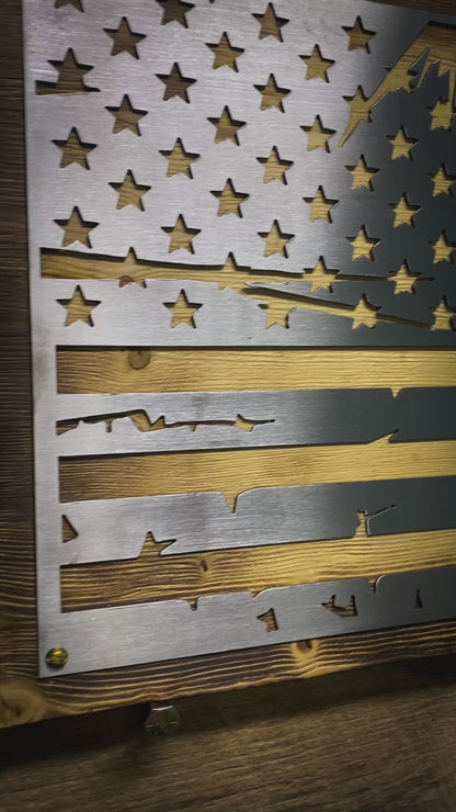 Distressed American Flag with Wood Mount