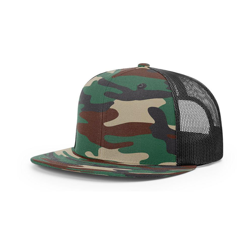 Richardson 511 Wool Blend Flatbill Trucker Hat - Green Camo/Black